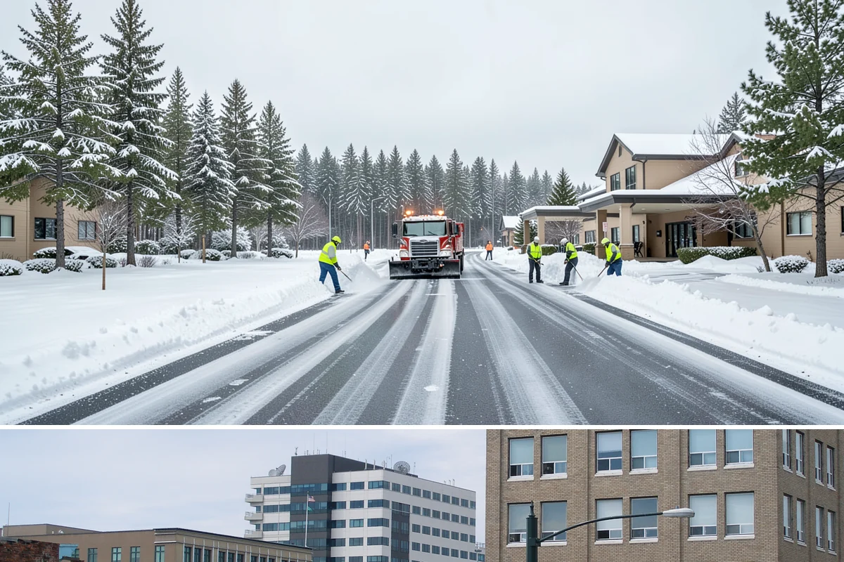 Fitness Center Sidewalk Clearing in Everett, Snohomish County, WA - Fitness center demand peaks from December through February, when pre-dawn arrivals meet the coldest, most glazed walks of the day.