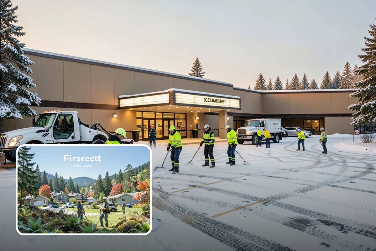 Fitness Center Sidewalk Clearing in Fircrest, Pierce County, WA - Entrance cleared before the pre-dawn member rush