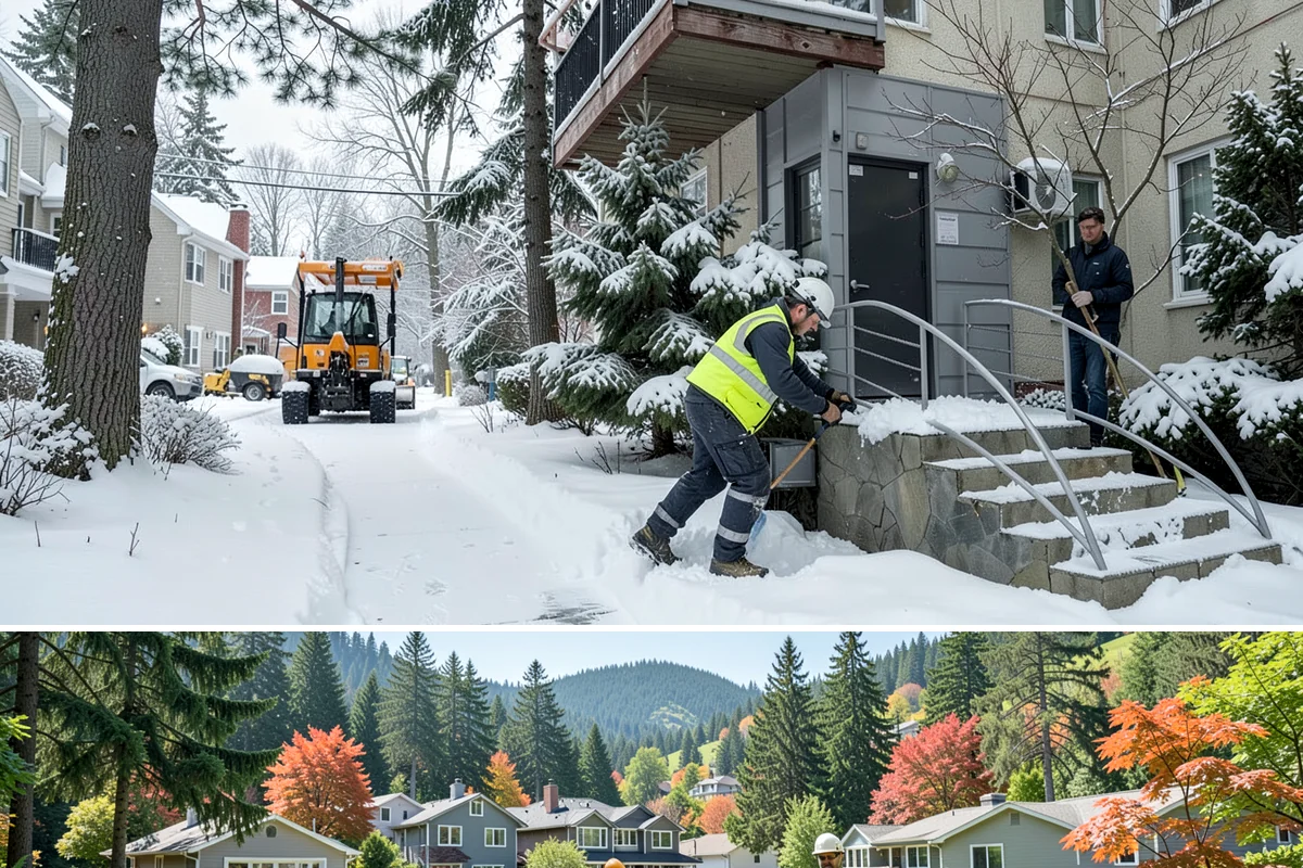 Fitness Center Sidewalk Clearing in Fircrest, Pierce County, WA - Fitness center demand peaks from December through February, when pre-dawn arrivals meet the coldest, most glazed walks of the day.