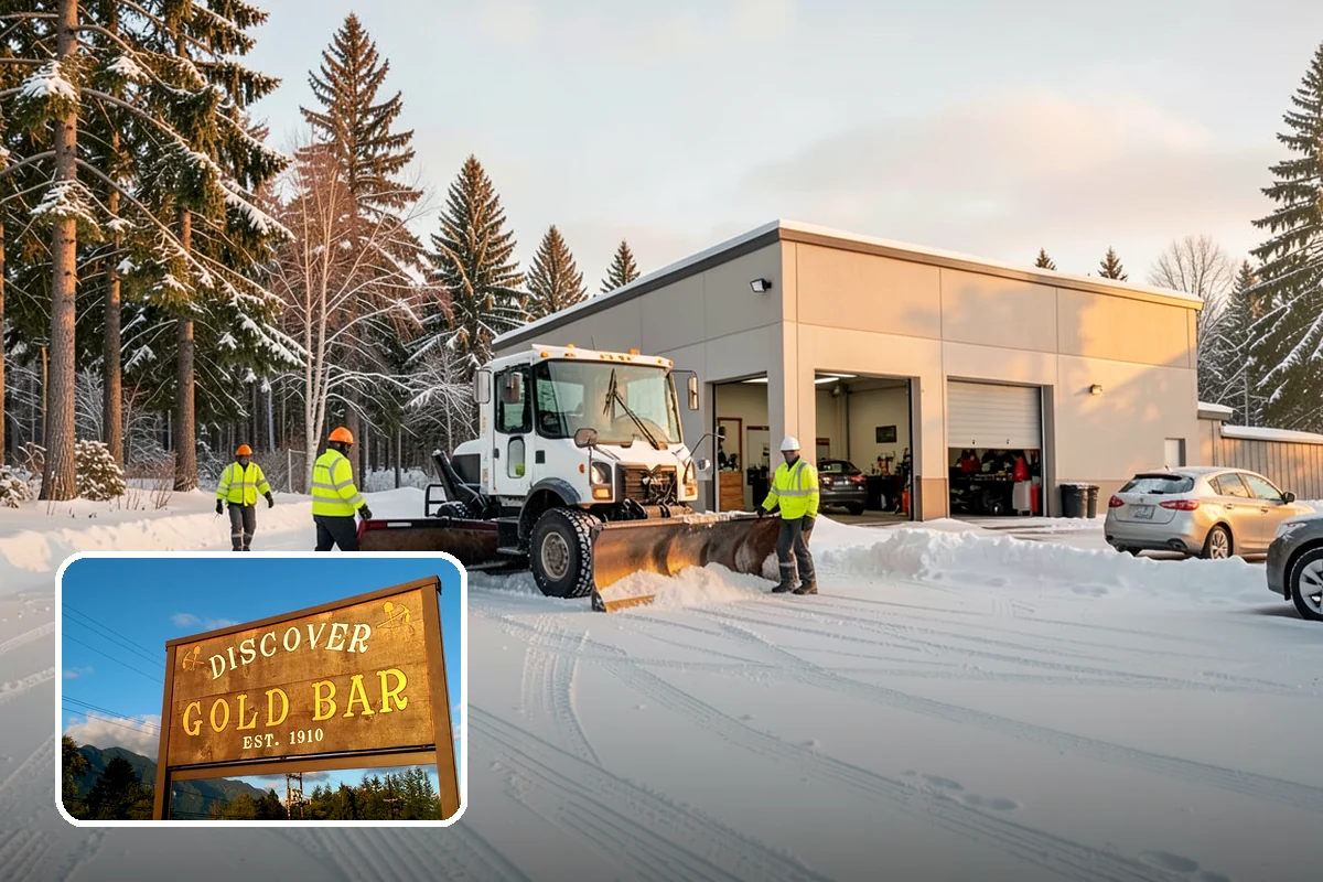 Fitness Center Sidewalk Clearing in Gold Bar, Snohomish County, WA - Entrance cleared before the pre-dawn member rush