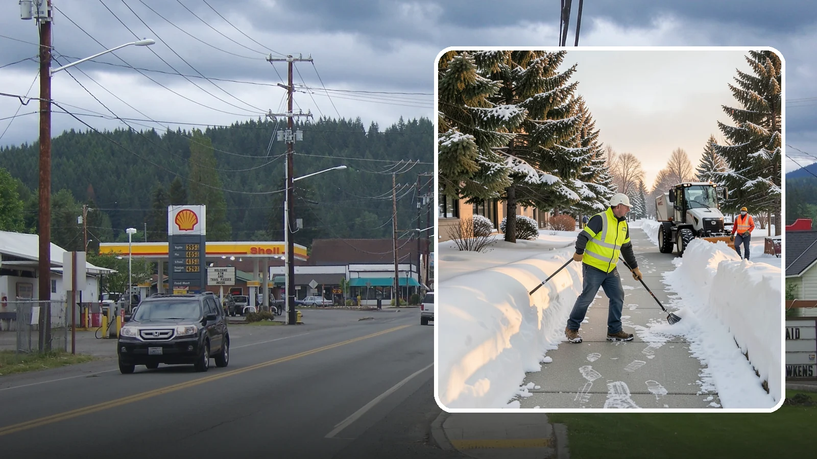 Fitness Center Sidewalk Clearing in Granite Falls, Snohomish County, WA - Early-hours entrance sidewalk clearing for Western Washington fitness centers, keeping the walk safe for members arriving before...