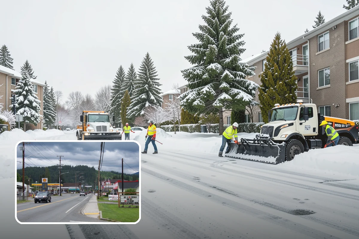 Fitness Center Sidewalk Clearing in Granite Falls, Snohomish County, WA - Entrance cleared before the pre-dawn member rush