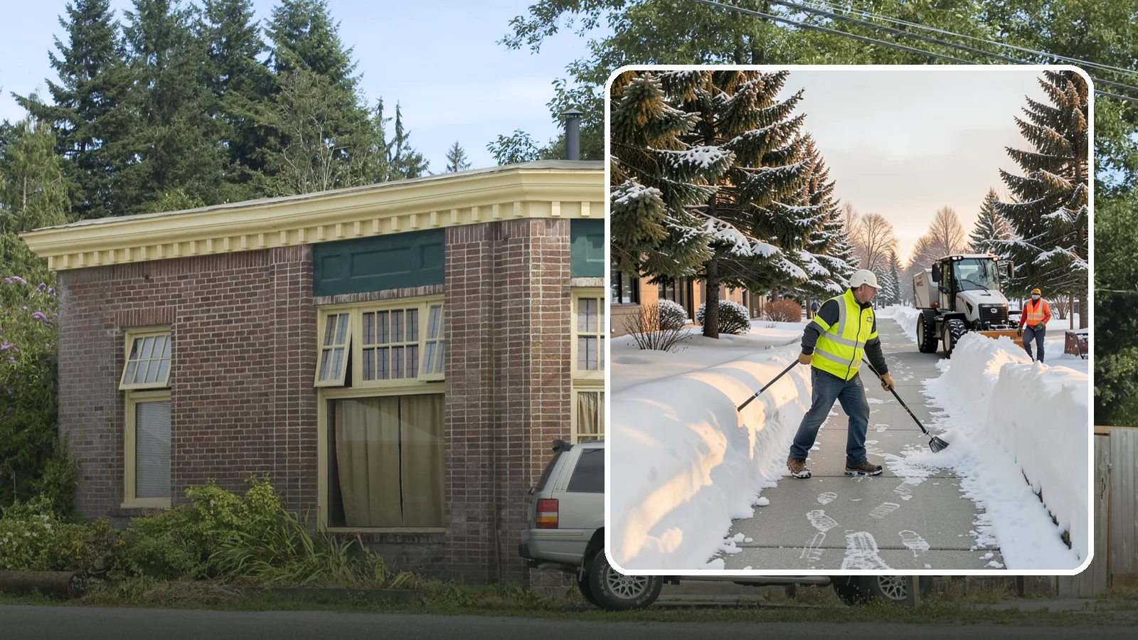 Fitness Center Sidewalk Clearing in Hamilton, Skagit County, WA - Early-hours entrance sidewalk clearing for Western Washington fitness centers, keeping the walk safe for members arriving before...