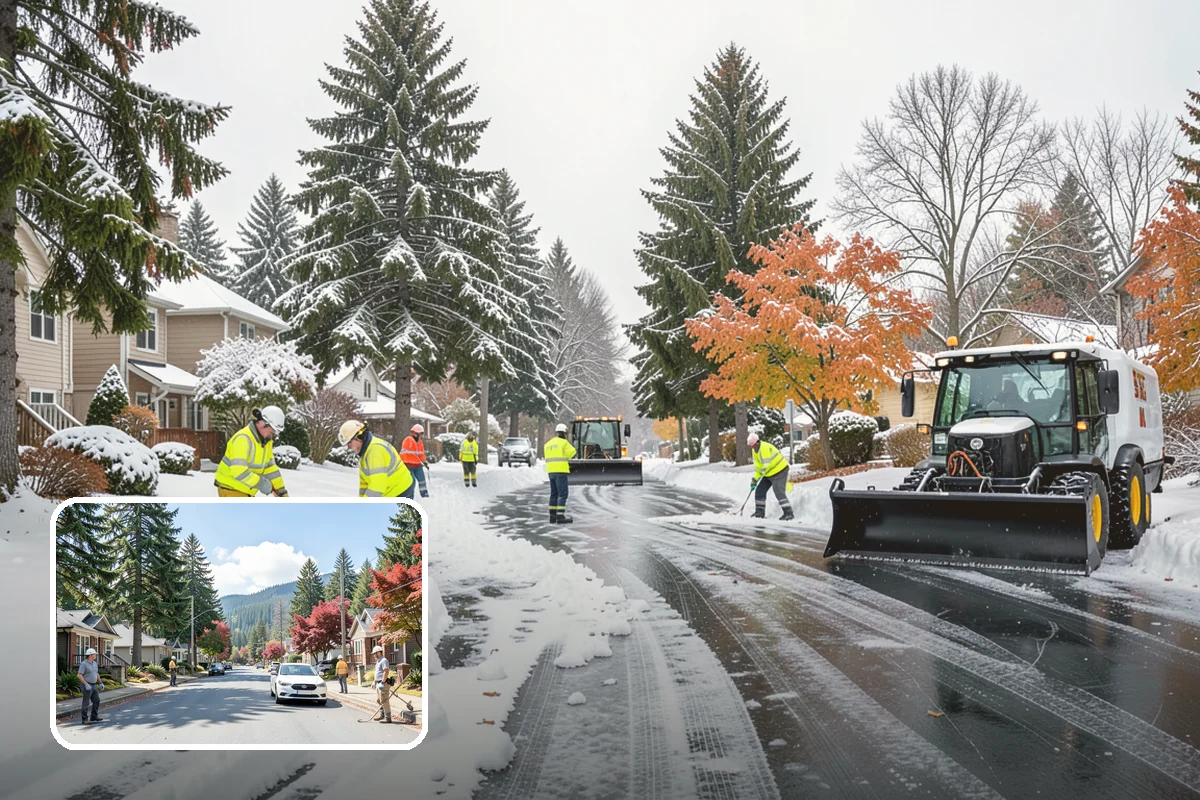 Fitness Center Sidewalk Clearing in Hunts Point, King County, WA - Entrance cleared before the pre-dawn member rush