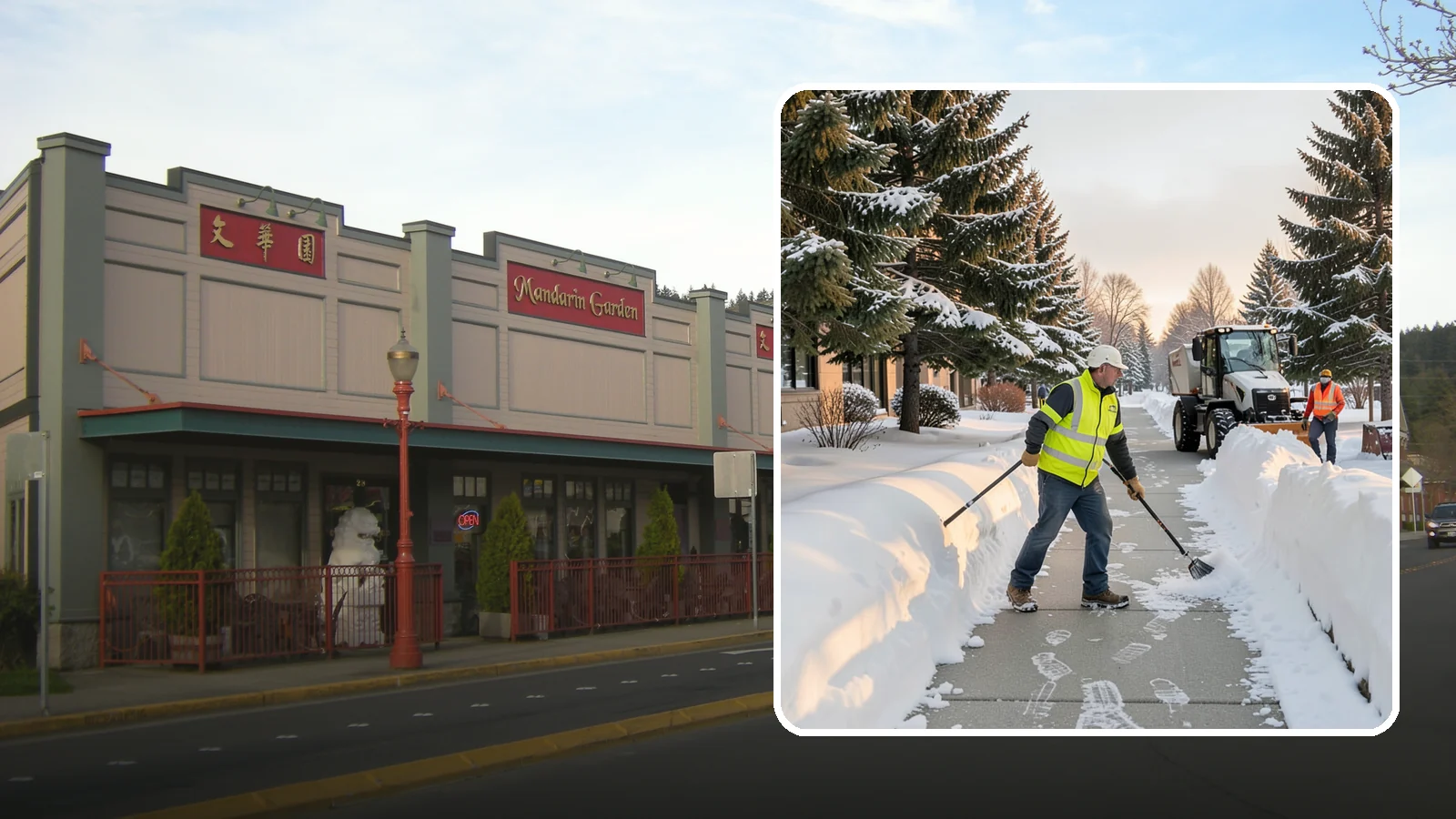 Fitness Center Sidewalk Clearing in Issaquah, King County, WA - Early-hours entrance sidewalk clearing for Western Washington fitness centers, keeping the walk safe for members arriving before...