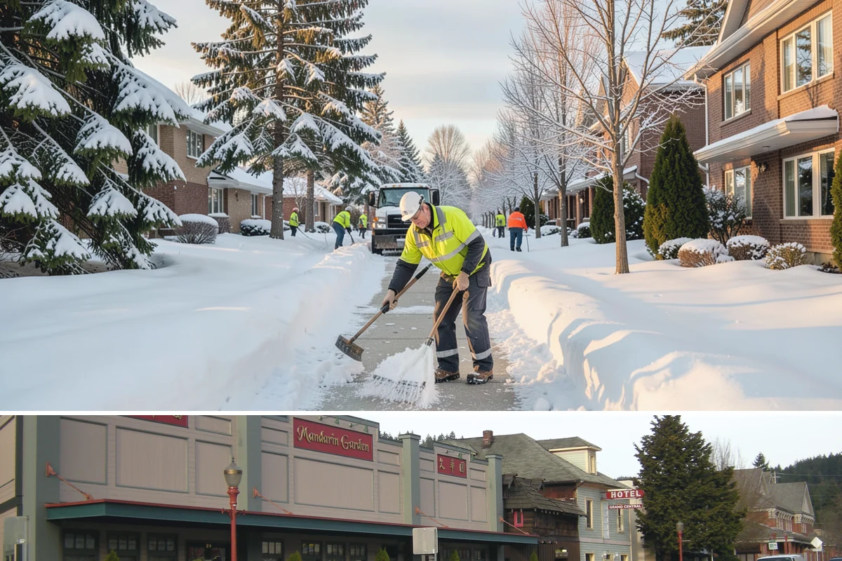 Fitness Center Sidewalk Clearing in Issaquah, King County, WA - Fitness center demand peaks from December through February, when pre-dawn arrivals meet the coldest, most glazed walks of the day.