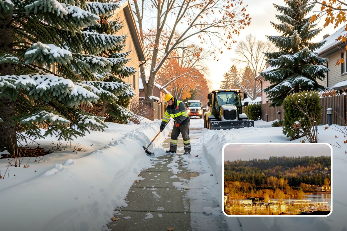 Fitness Center Sidewalk Clearing in Kenmore, King County, WA - Entrance cleared before the pre-dawn member rush