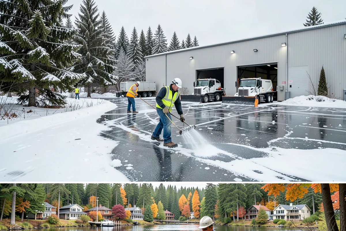 Fitness Center Sidewalk Clearing in La Conner, Skagit County, WA - Fitness center demand peaks from December through February, when pre-dawn arrivals meet the coldest, most glazed walks of the day.