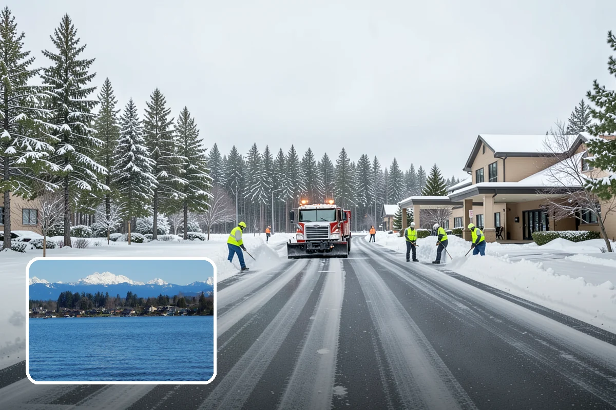 Fitness Center Sidewalk Clearing in Lake Stevens, Snohomish County, WA - Entrance cleared before the pre-dawn member rush
