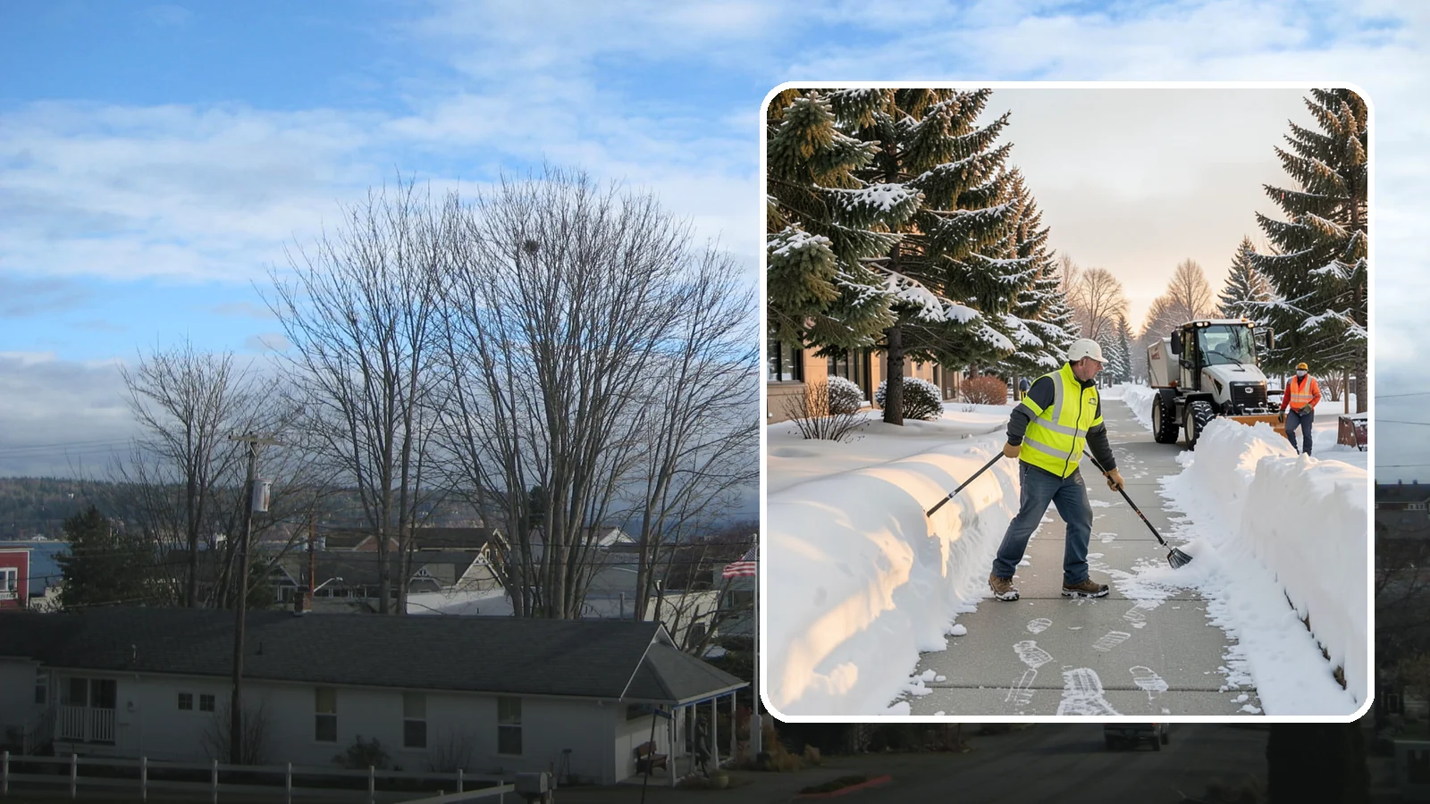 Fitness Center Sidewalk Clearing in Langley, Island County, WA - Early-hours entrance sidewalk clearing for Western Washington fitness centers, keeping the walk safe for members arriving before...