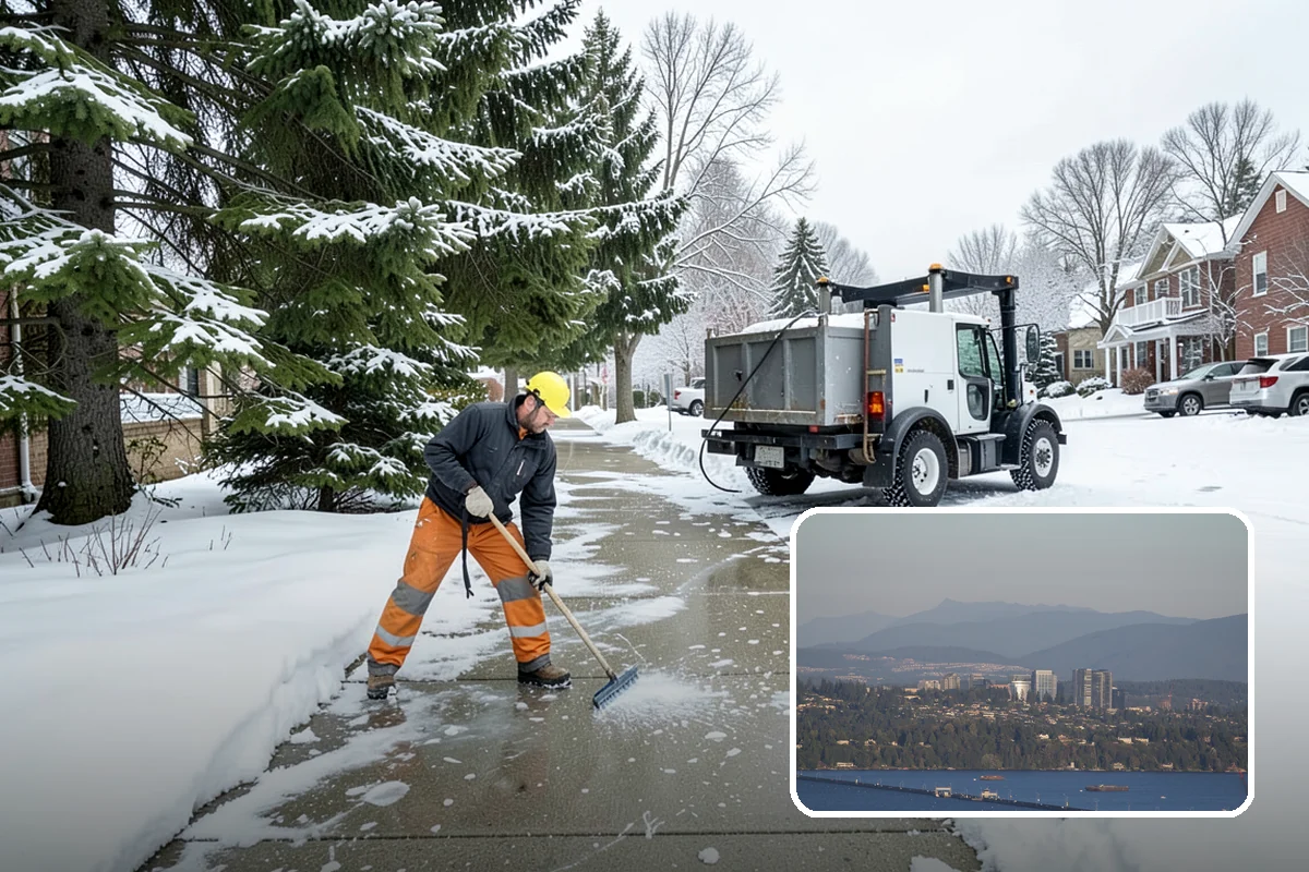 Fitness Center Sidewalk Clearing in Medina, King County, WA - Entrance cleared before the pre-dawn member rush