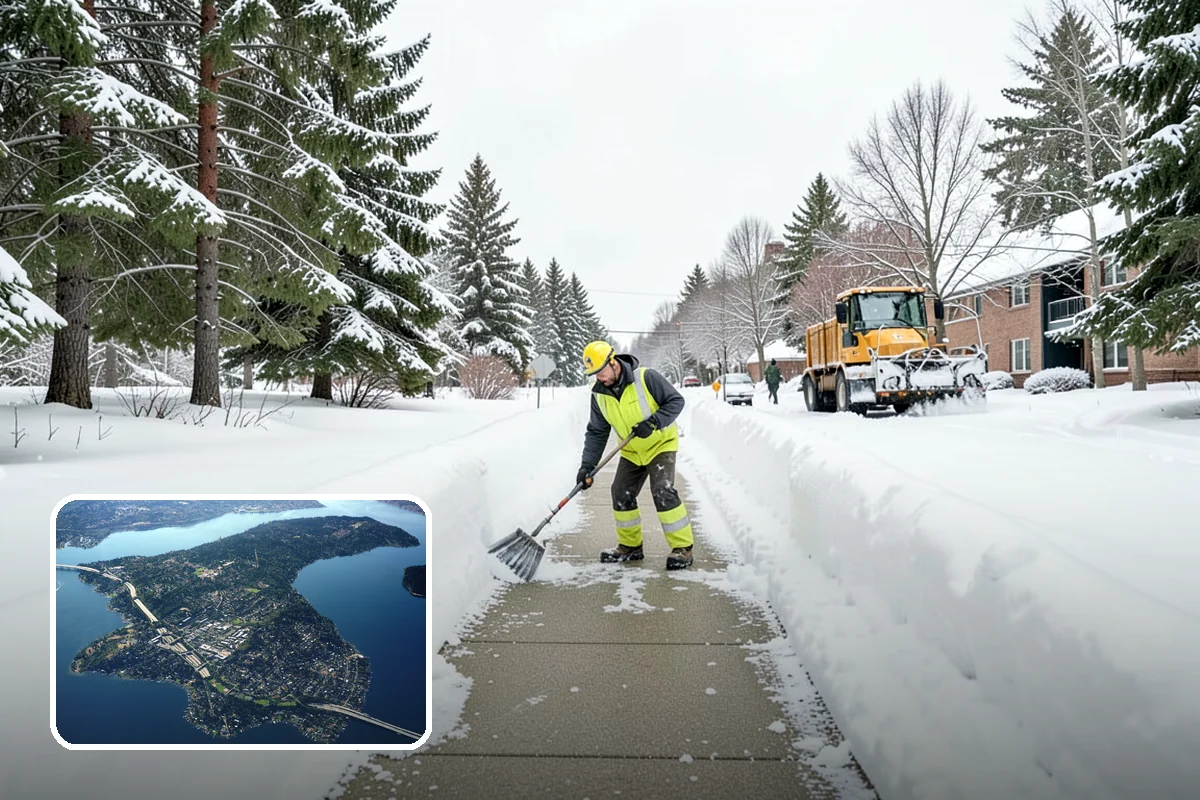 Fitness Center Sidewalk Clearing in Mercer Island, King County, WA - Entrance cleared before the pre-dawn member rush