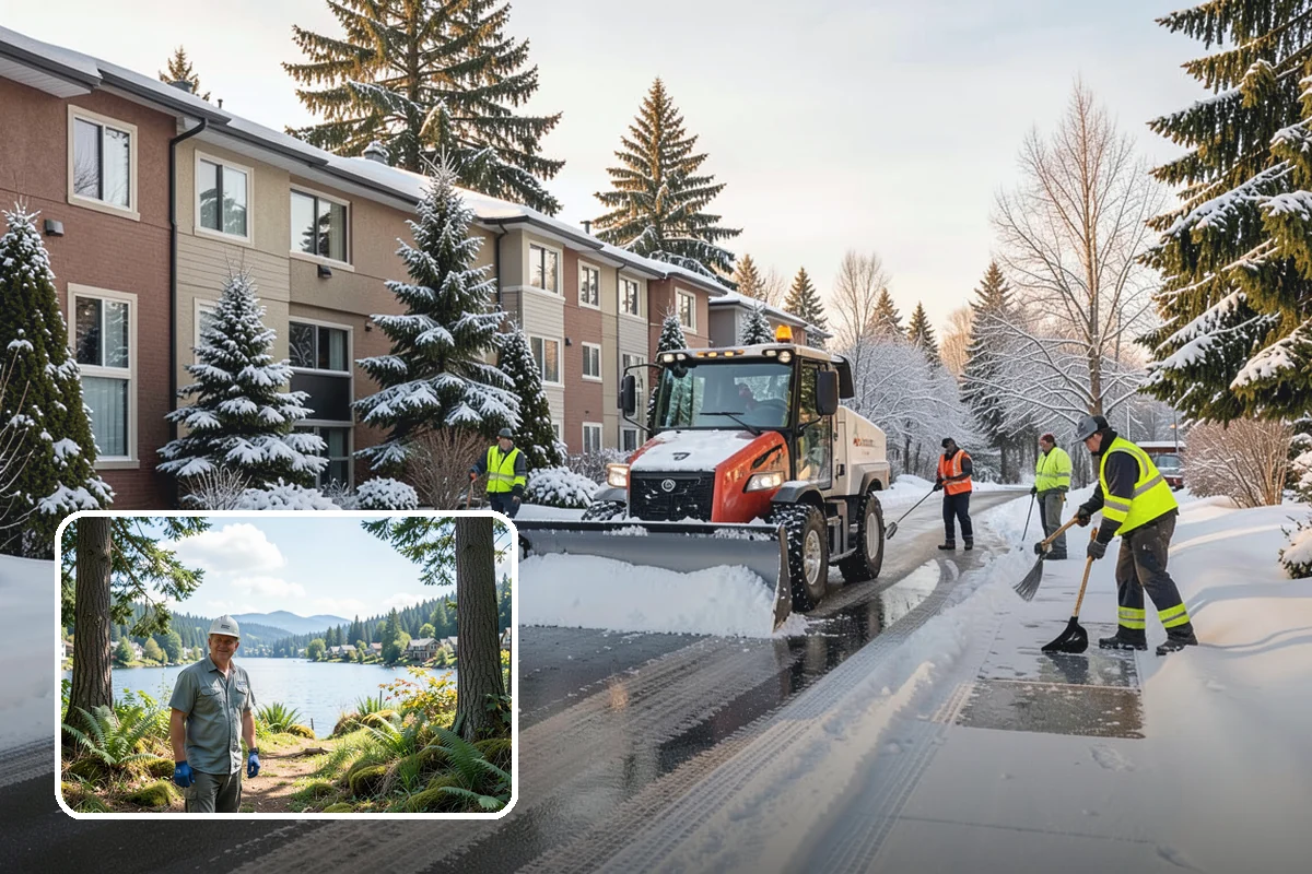Fitness Center Sidewalk Clearing in Milton, King County, WA - Entrance cleared before the pre-dawn member rush
