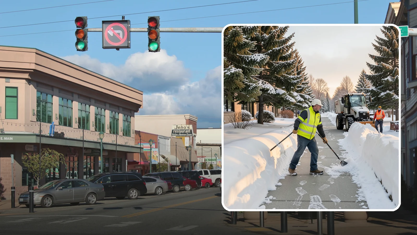 Fitness Center Sidewalk Clearing in Monroe, Snohomish County, WA - Early-hours entrance sidewalk clearing for Western Washington fitness centers, keeping the walk safe for members arriving before...