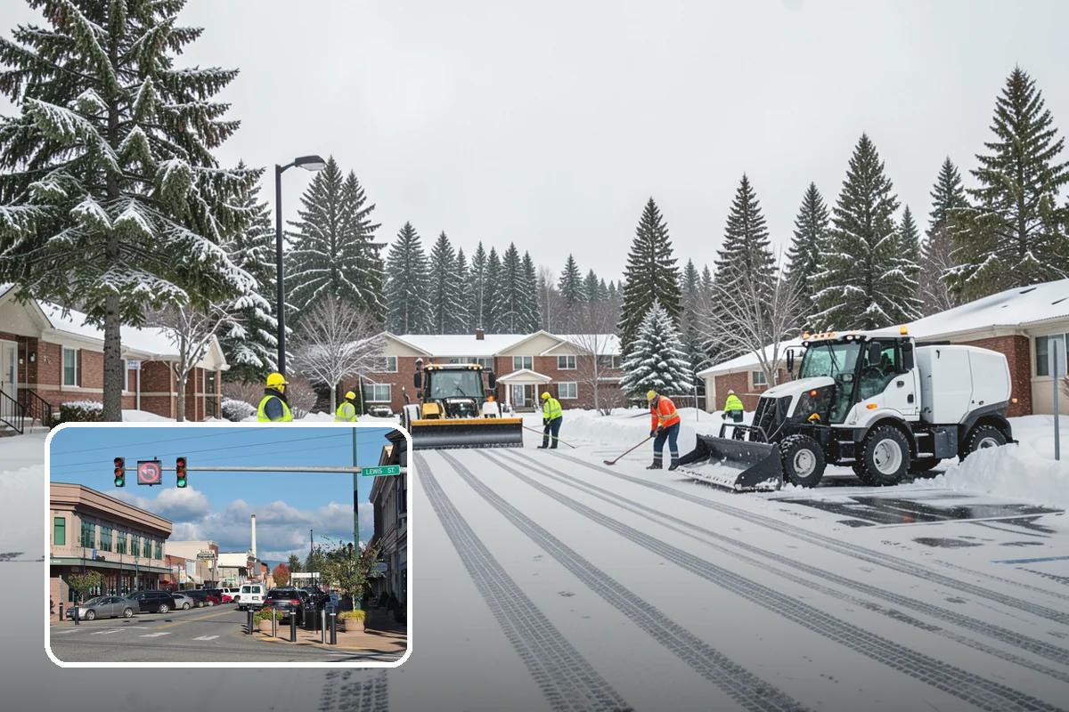 Fitness Center Sidewalk Clearing in Monroe, Snohomish County, WA - Entrance cleared before the pre-dawn member rush
