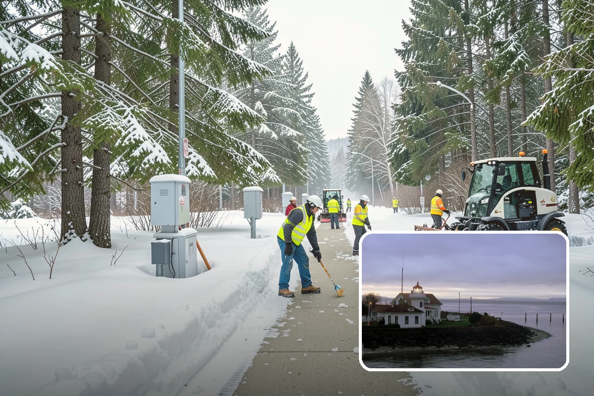 Fitness Center Sidewalk Clearing in Mukilteo, Snohomish County, WA - Entrance cleared before the pre-dawn member rush