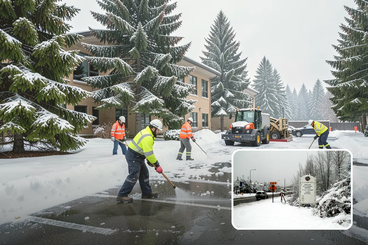 Fitness Center Sidewalk Clearing in Newcastle, King County, WA - Entrance cleared before the pre-dawn member rush