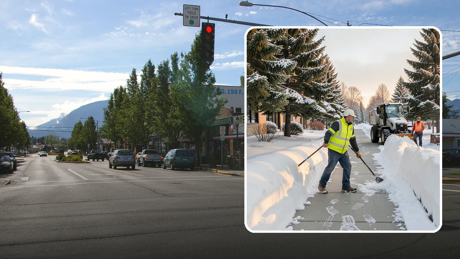 Fitness Center Sidewalk Clearing in North Bend, King County, WA - Early-hours entrance sidewalk clearing for Western Washington fitness centers, keeping the walk safe for members arriving before...