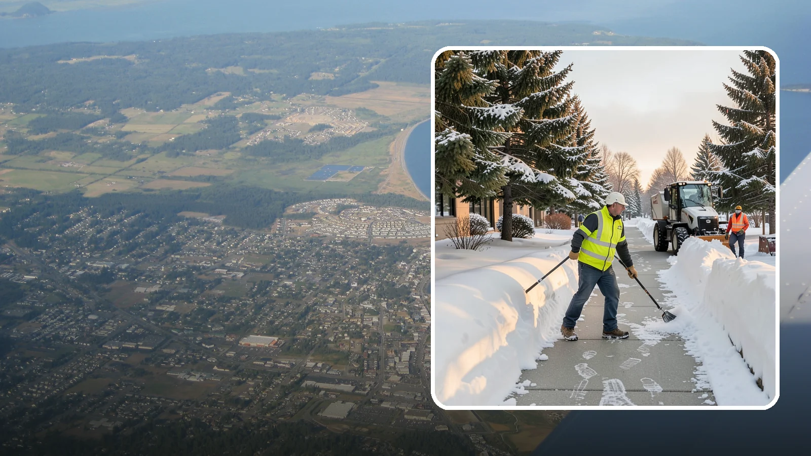 Fitness Center Sidewalk Clearing in Oak Harbor, Island County, WA - Early-hours entrance sidewalk clearing for Western Washington fitness centers, keeping the walk safe for members arriving before...