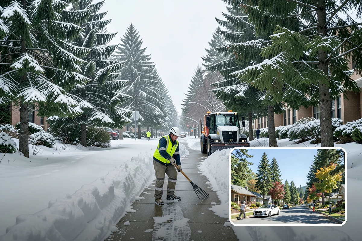 Fitness Center Sidewalk Clearing in Orting, Pierce County, WA - Entrance cleared before the pre-dawn member rush