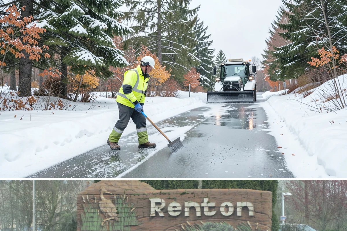 Fitness Center Sidewalk Clearing in Renton, King County, WA - Fitness center demand peaks from December through February, when pre-dawn arrivals meet the coldest, most glazed walks of the day.