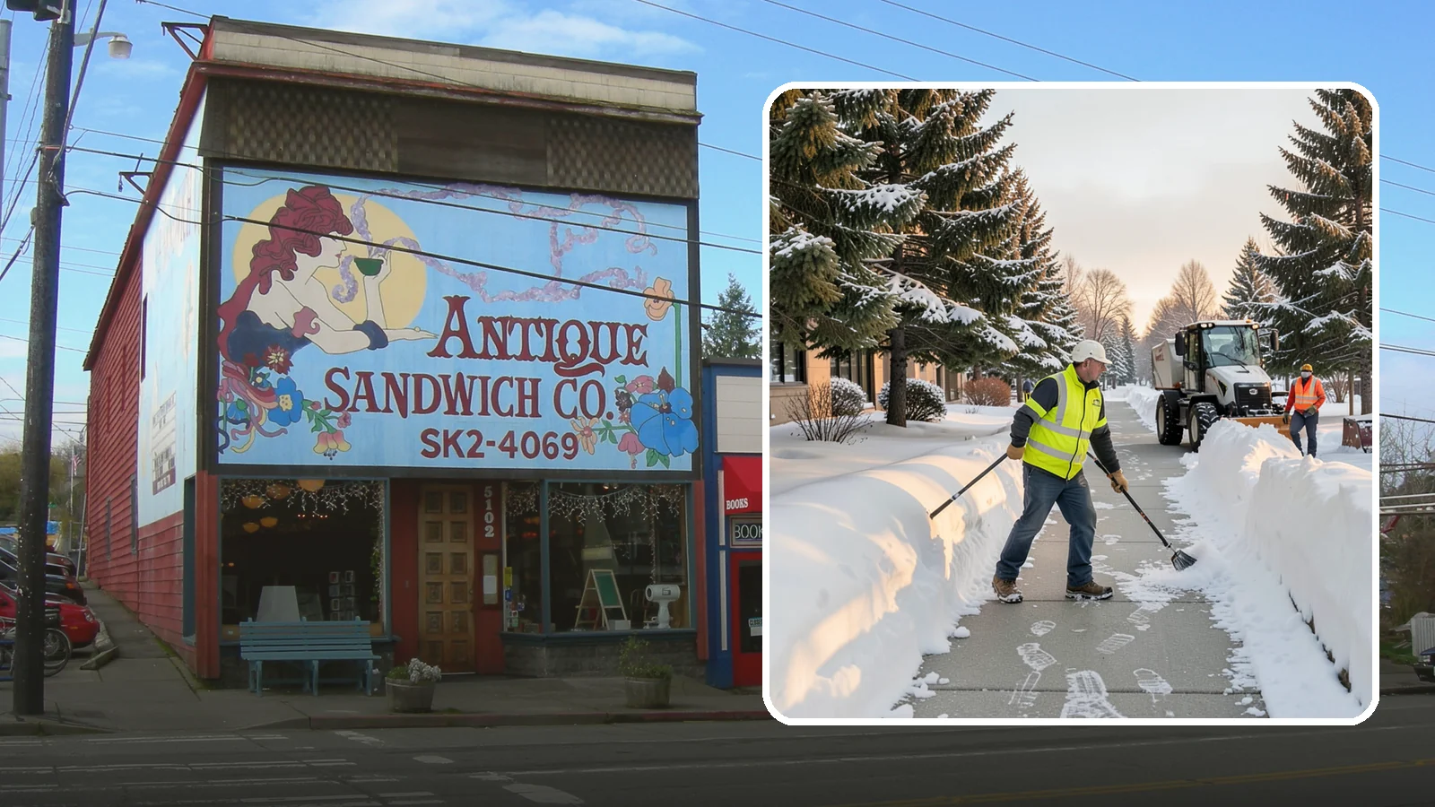 Fitness Center Sidewalk Clearing in Ruston, Pierce County, WA - Early-hours entrance sidewalk clearing for Western Washington fitness centers, keeping the walk safe for members arriving before...