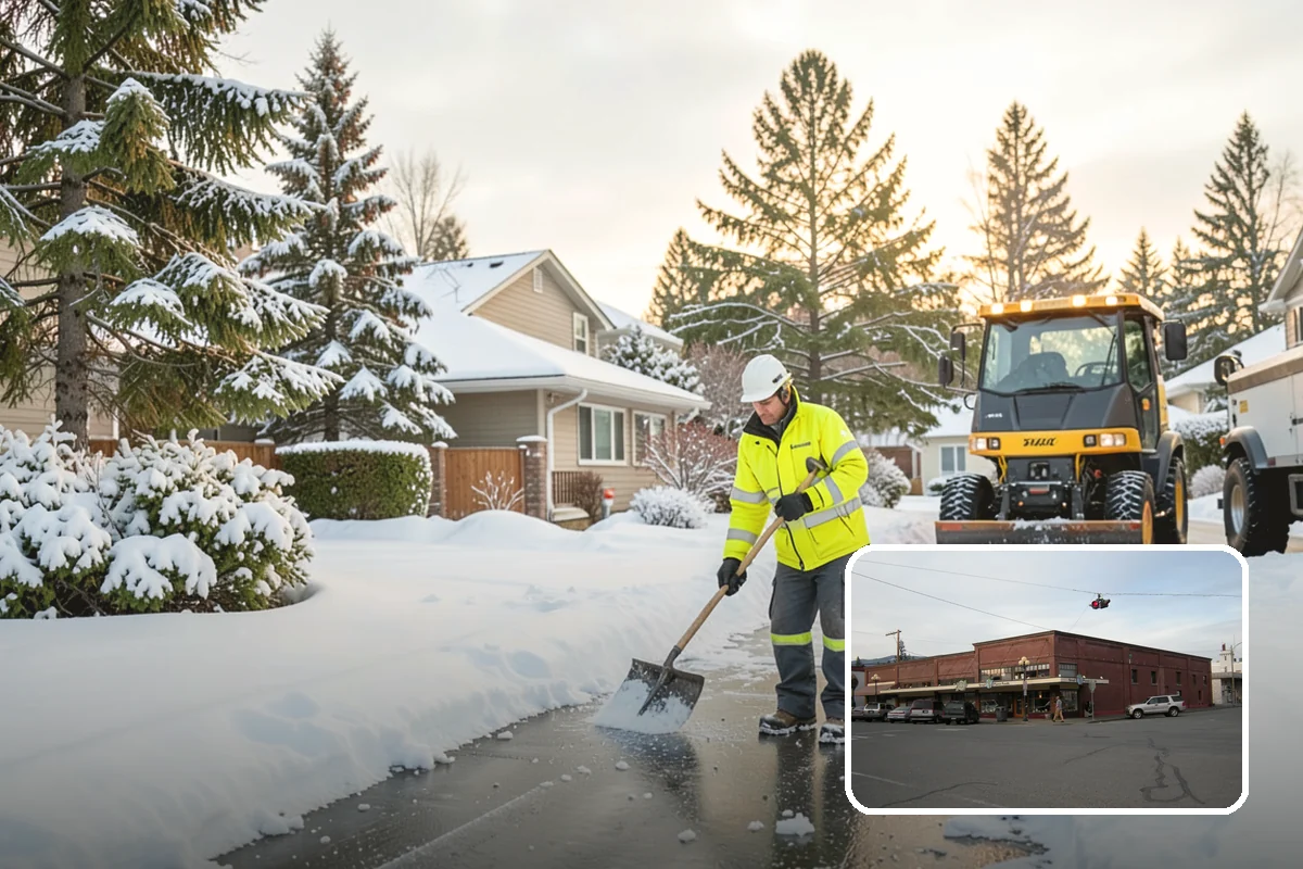 Fitness Center Sidewalk Clearing in Sedro-Woolley, Skagit County, WA - Entrance cleared before the pre-dawn member rush