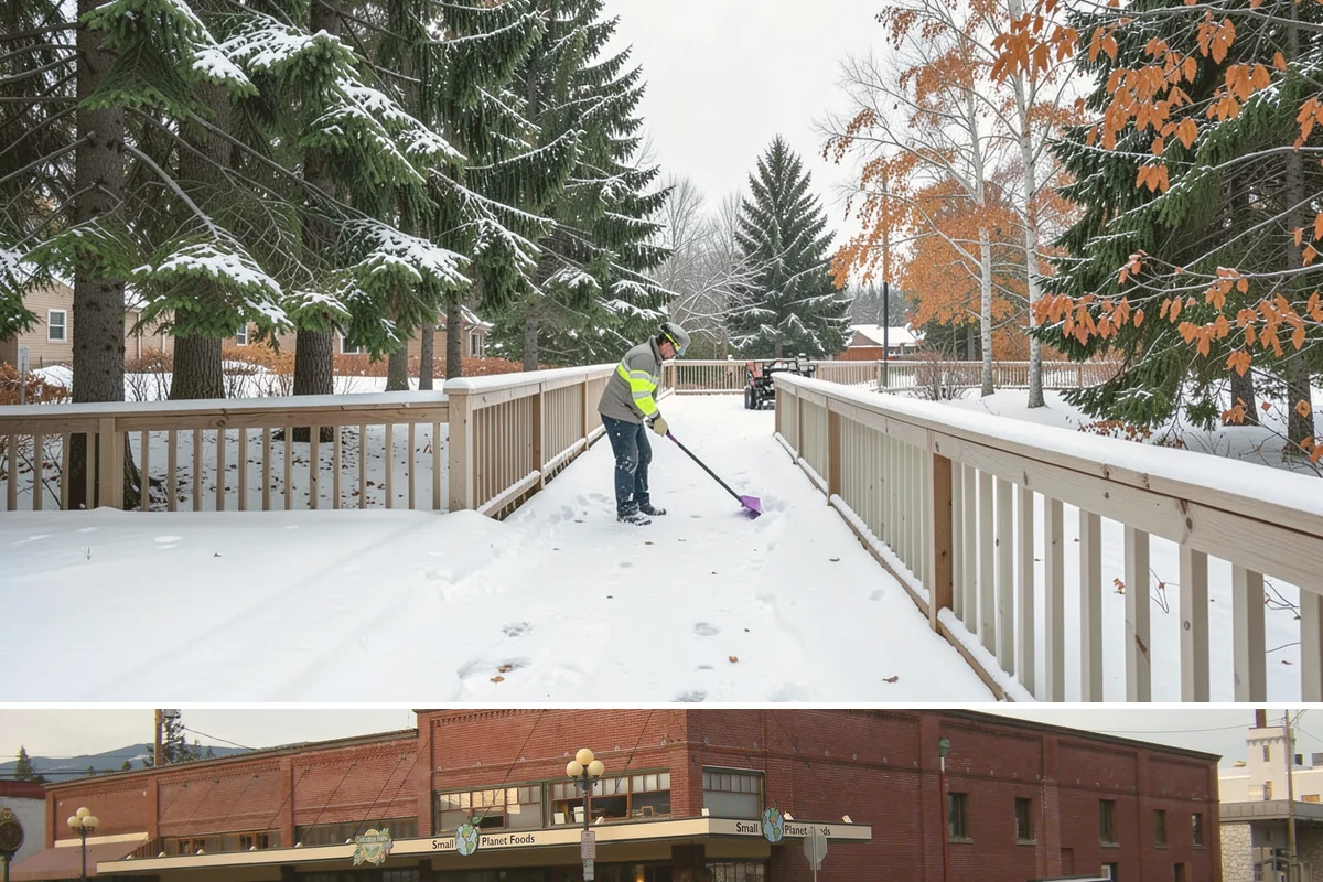 Fitness Center Sidewalk Clearing in Sedro-Woolley, Skagit County, WA - Fitness center demand peaks from December through February, when pre-dawn arrivals meet the coldest, most glazed walks of the day.