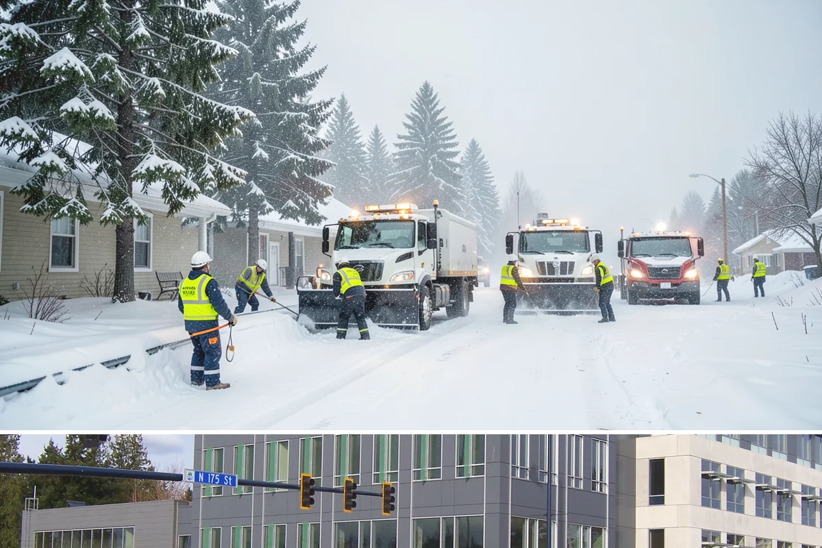 Fitness Center Sidewalk Clearing in Shoreline, King County, WA - Fitness center demand peaks from December through February, when pre-dawn arrivals meet the coldest, most glazed walks of the day.