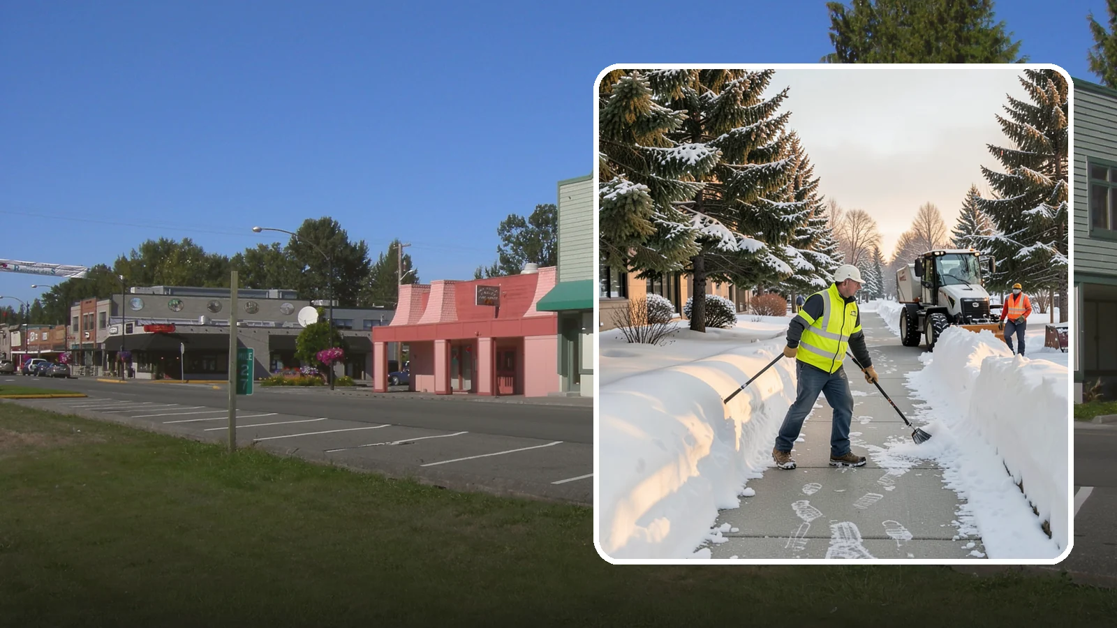 Fitness Center Sidewalk Clearing in Snoqualmie, King County, WA - Early-hours entrance sidewalk clearing for Western Washington fitness centers, keeping the walk safe for members arriving before...