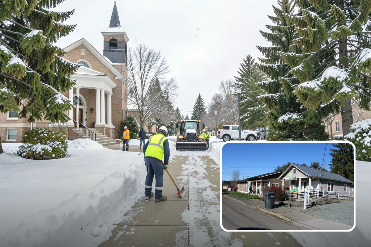 Fitness Center Sidewalk Clearing in South Prairie, Pierce County, WA - Entrance cleared before the pre-dawn member rush