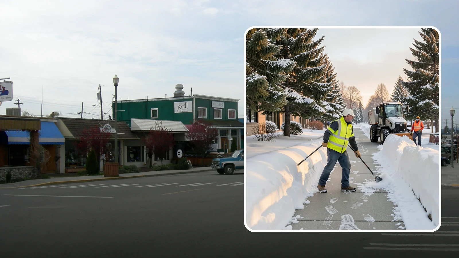 Fitness Center Sidewalk Clearing in Stanwood, Snohomish County, WA - Early-hours entrance sidewalk clearing for Western Washington fitness centers, keeping the walk safe for members arriving before...