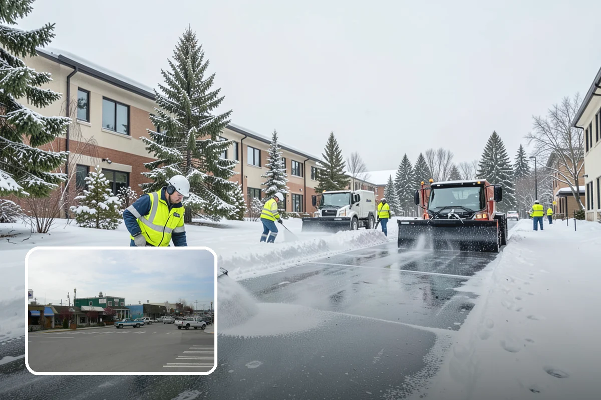 Fitness Center Sidewalk Clearing in Stanwood, Snohomish County, WA - Entrance cleared before the pre-dawn member rush