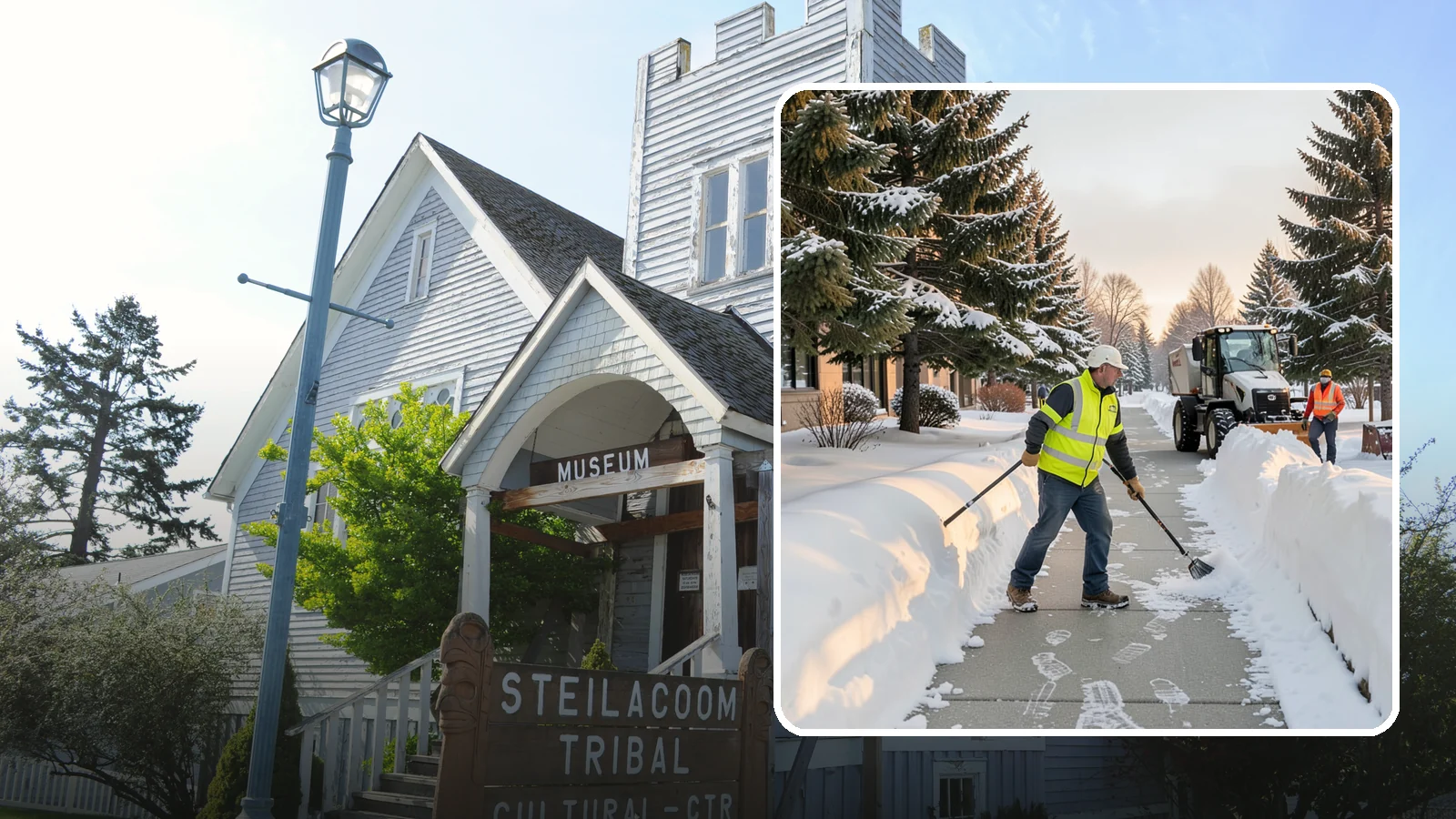 Fitness Center Sidewalk Clearing in Steilacoom, Pierce County, WA - Early-hours entrance sidewalk clearing for Western Washington fitness centers, keeping the walk safe for members arriving before...