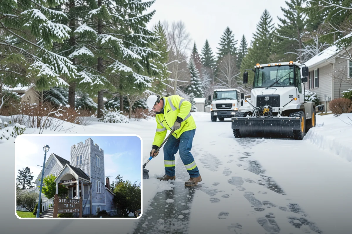 Fitness Center Sidewalk Clearing in Steilacoom, Pierce County, WA - Entrance cleared before the pre-dawn member rush