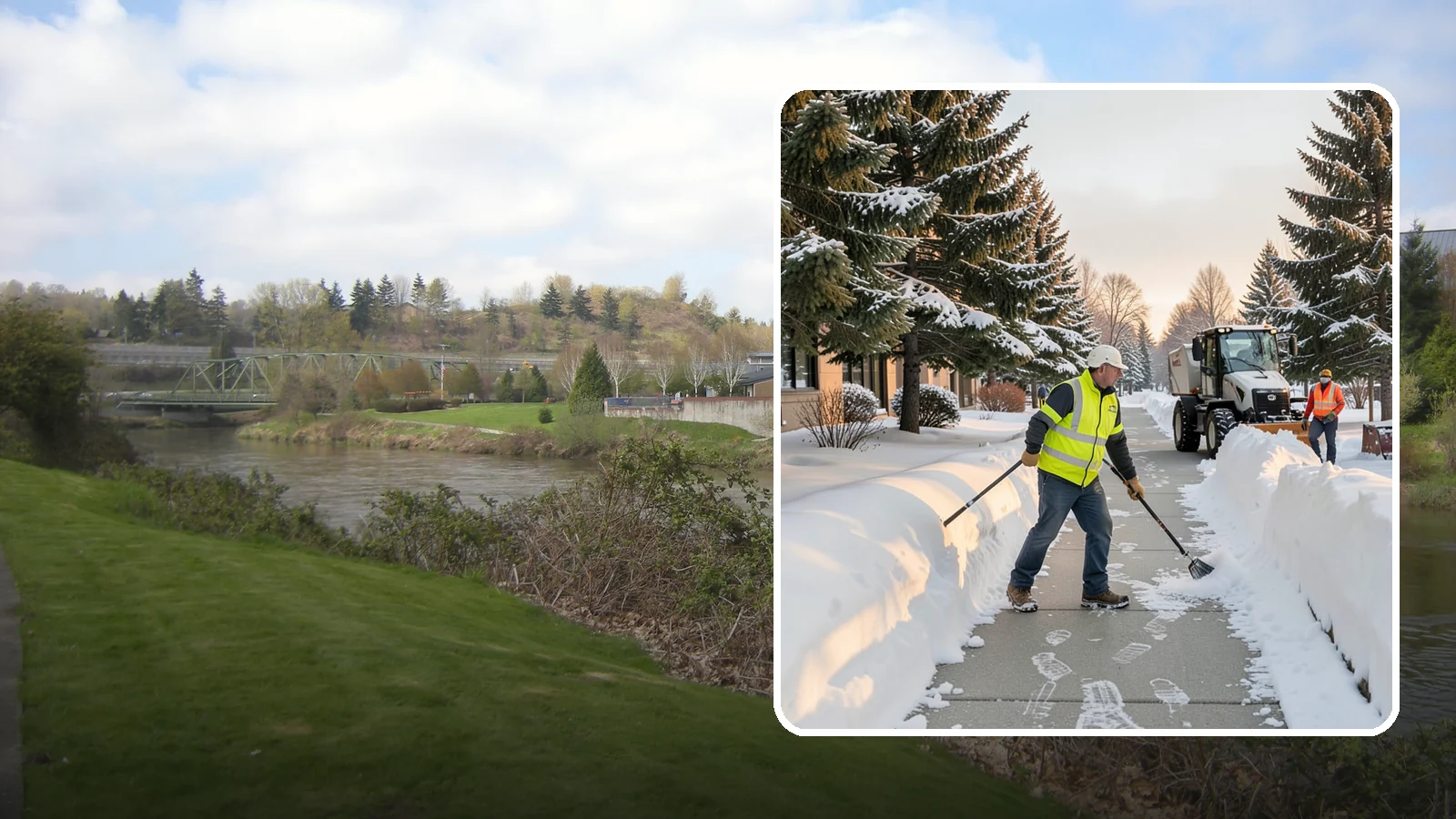 Fitness Center Sidewalk Clearing in Tukwila, King County, WA - Early-hours entrance sidewalk clearing for Western Washington fitness centers, keeping the walk safe for members arriving before...