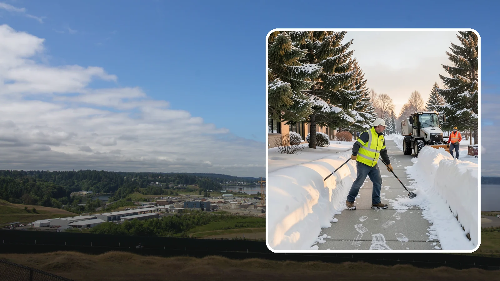 Fitness Center Sidewalk Clearing in University Place, Pierce County, WA - Early-hours entrance sidewalk clearing for Western Washington fitness centers, keeping the walk safe for members arriving before...
