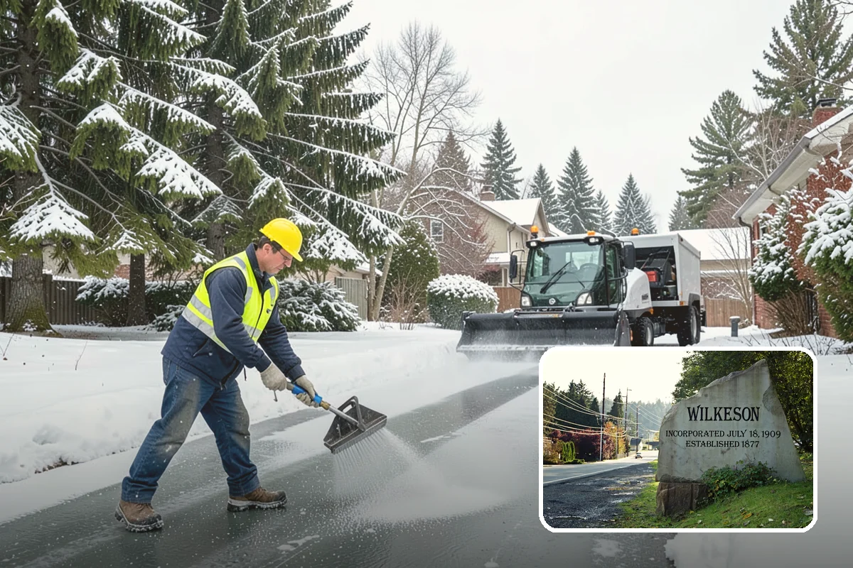 Fitness Center Sidewalk Clearing in Wilkeson, Pierce County, WA - Entrance cleared before the pre-dawn member rush