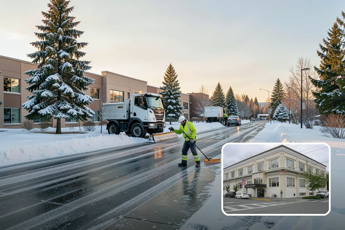 Fitness Center Snow Plowing in Anacortes, Skagit County, WA - Member lot cleared for early-morning and late-night hours