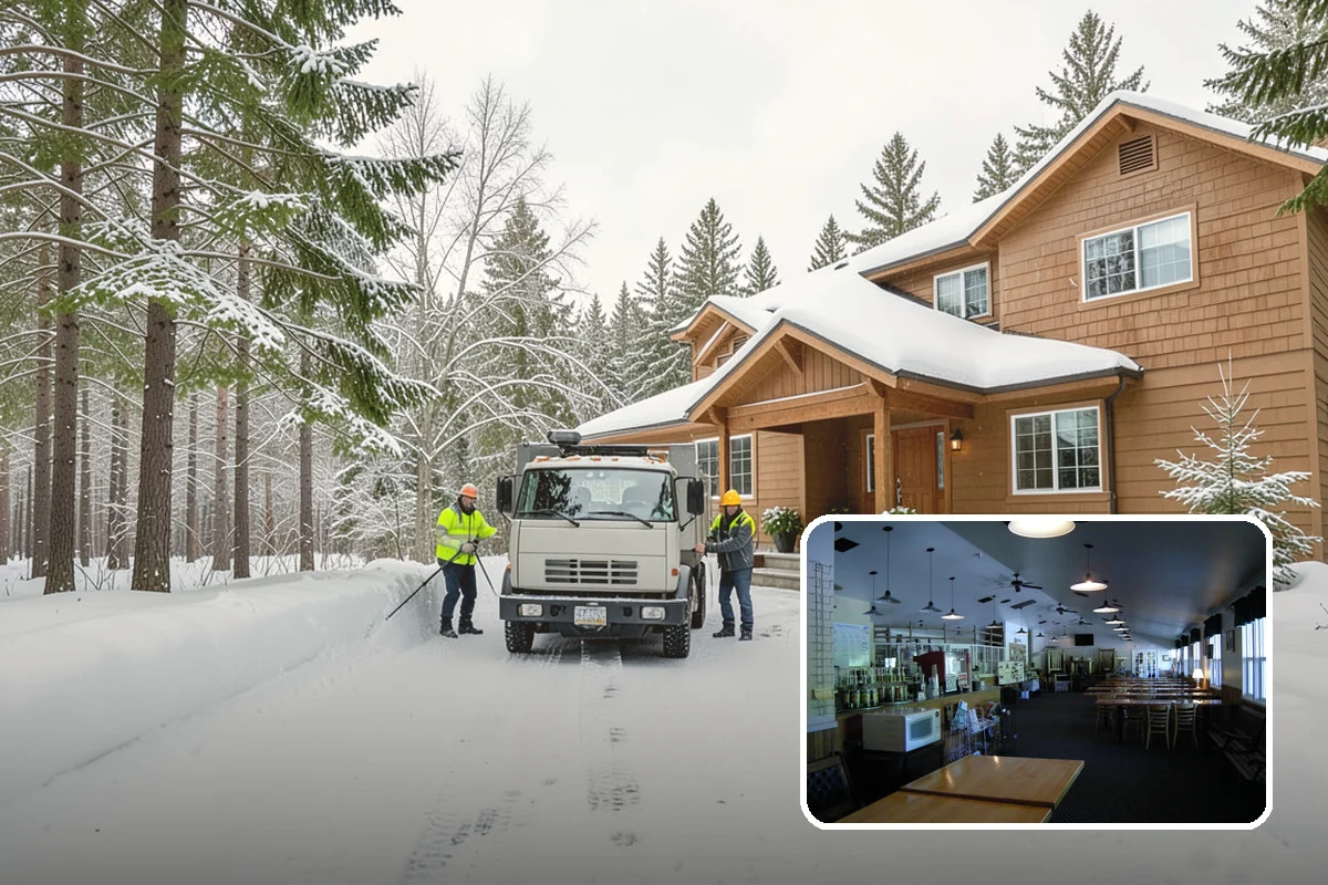 Fitness Center Snow Plowing in Black Diamond, King County, WA - Member lot cleared for early-morning and late-night hours