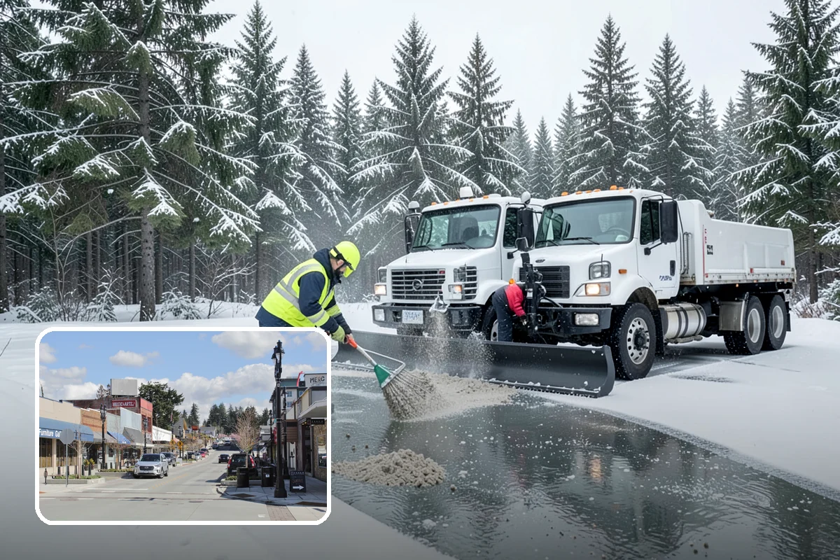 Fitness Center Snow Plowing in Bothell, King County, WA - Member lot cleared for early-morning and late-night hours