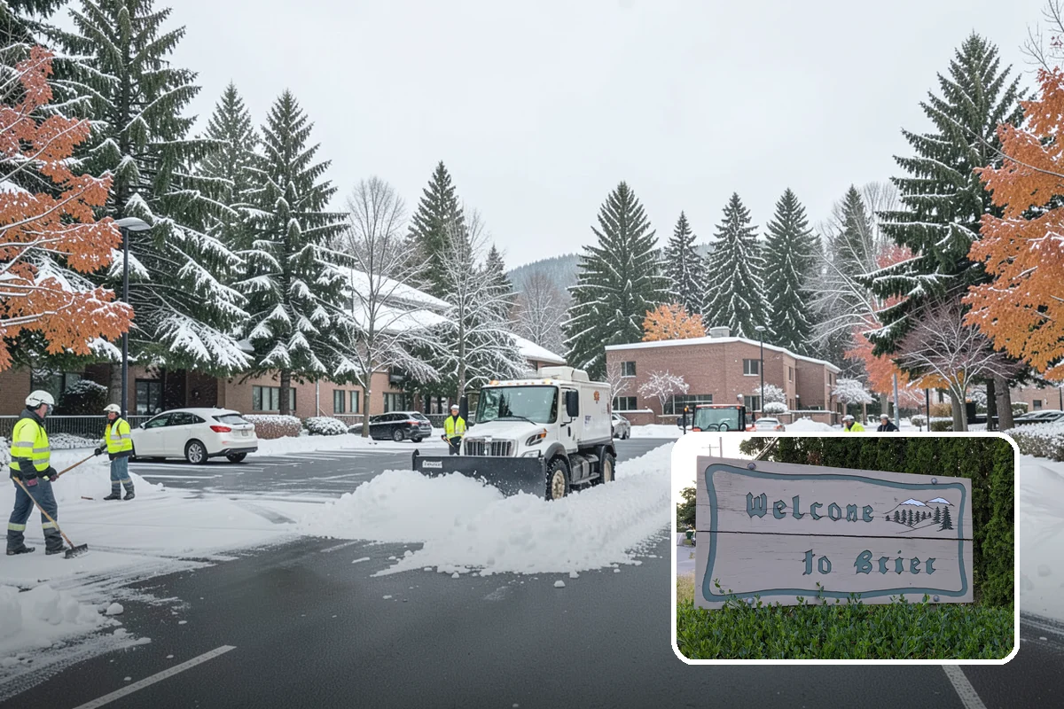Fitness Center Snow Plowing in Brier, Snohomish County, WA - Member lot cleared for early-morning and late-night hours