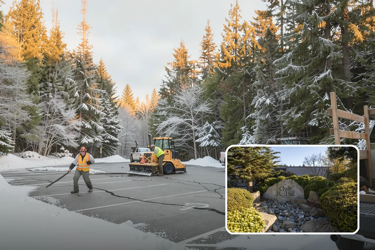 Fitness Center Snow Plowing in Clyde Hill, King County, WA - Member lot cleared for early-morning and late-night hours