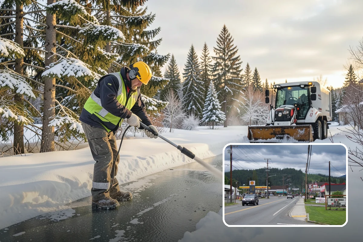 Fitness Center Snow Plowing in Granite Falls, Snohomish County, WA - Member lot cleared for early-morning and late-night hours