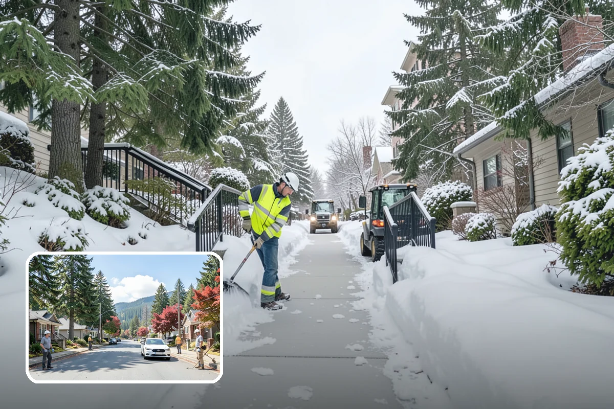 Fitness Center Snow Plowing in Hunts Point, King County, WA - Member lot cleared for early-morning and late-night hours