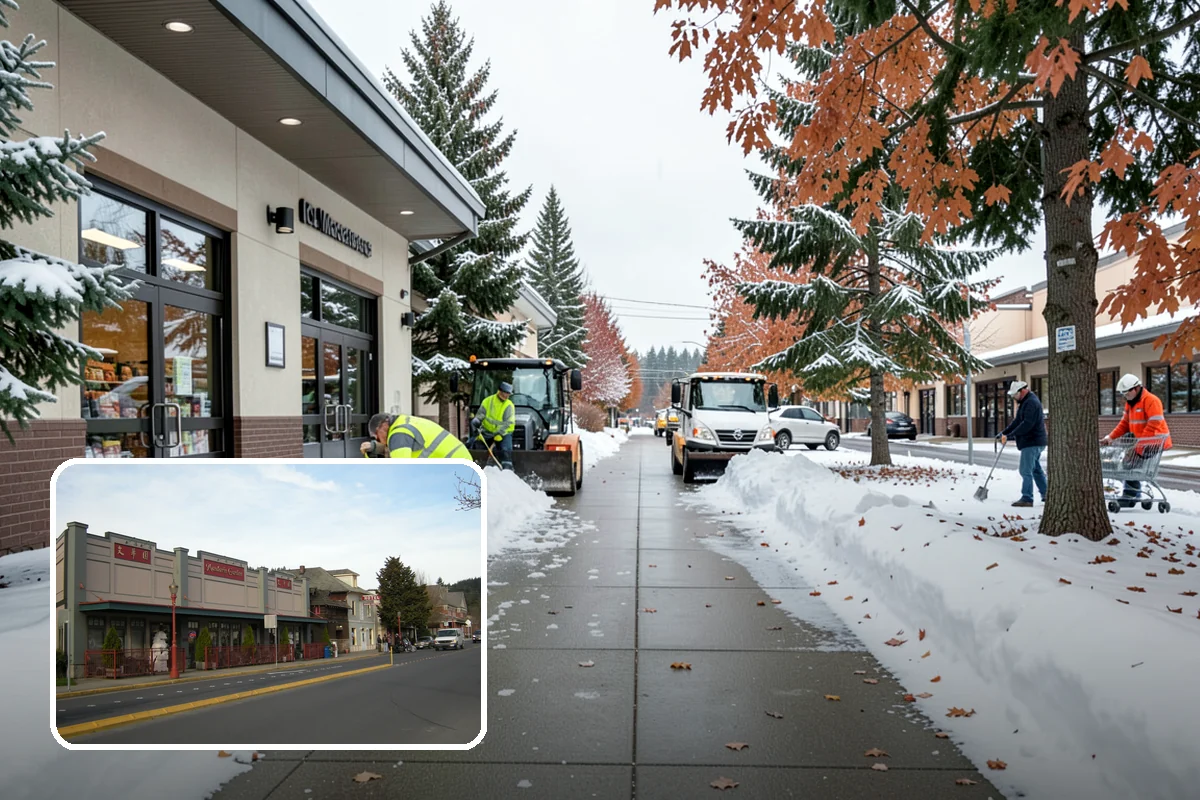 Fitness Center Snow Plowing in Issaquah, King County, WA - Member lot cleared for early-morning and late-night hours