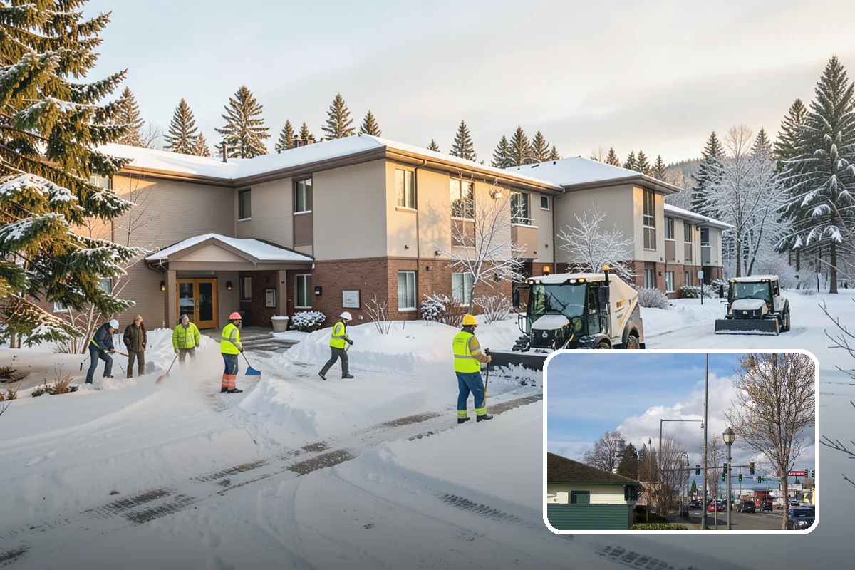 Fitness Center Snow Plowing in Marysville, Snohomish County, WA - Member lot cleared for early-morning and late-night hours