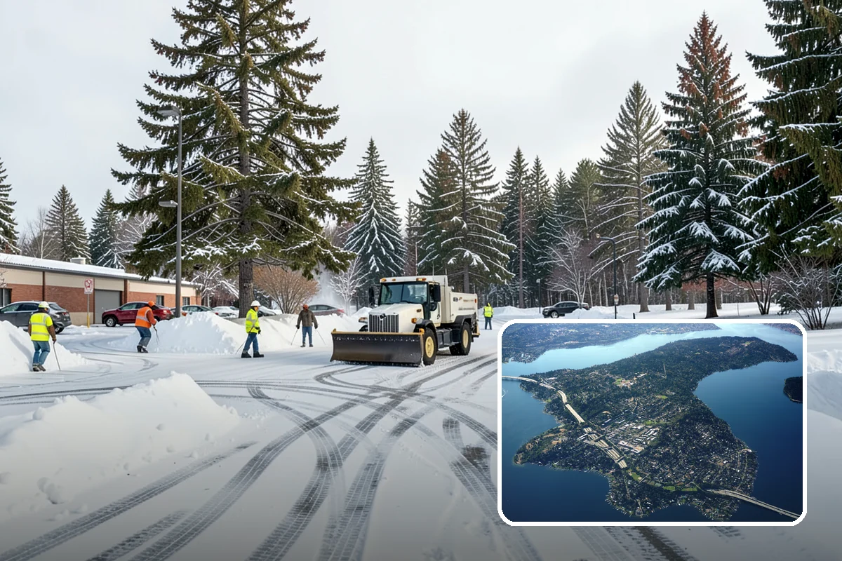 Fitness Center Snow Plowing in Mercer Island, King County, WA - Member lot cleared for early-morning and late-night hours