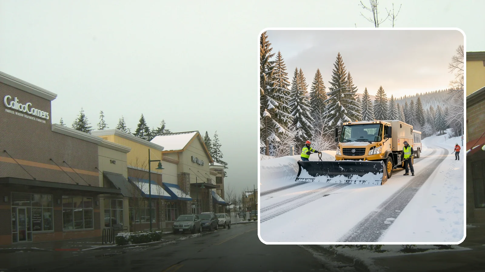 Fitness Center Snow Plowing in Mill Creek, Snohomish County, WA - We plow fitness center lots and entrances for early-morning and late-night hours so members work out safely on any day.