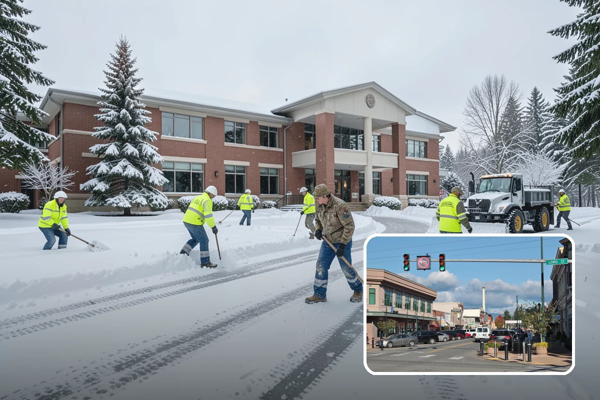 Fitness Center Snow Plowing in Monroe, Snohomish County, WA - Member lot cleared for early-morning and late-night hours